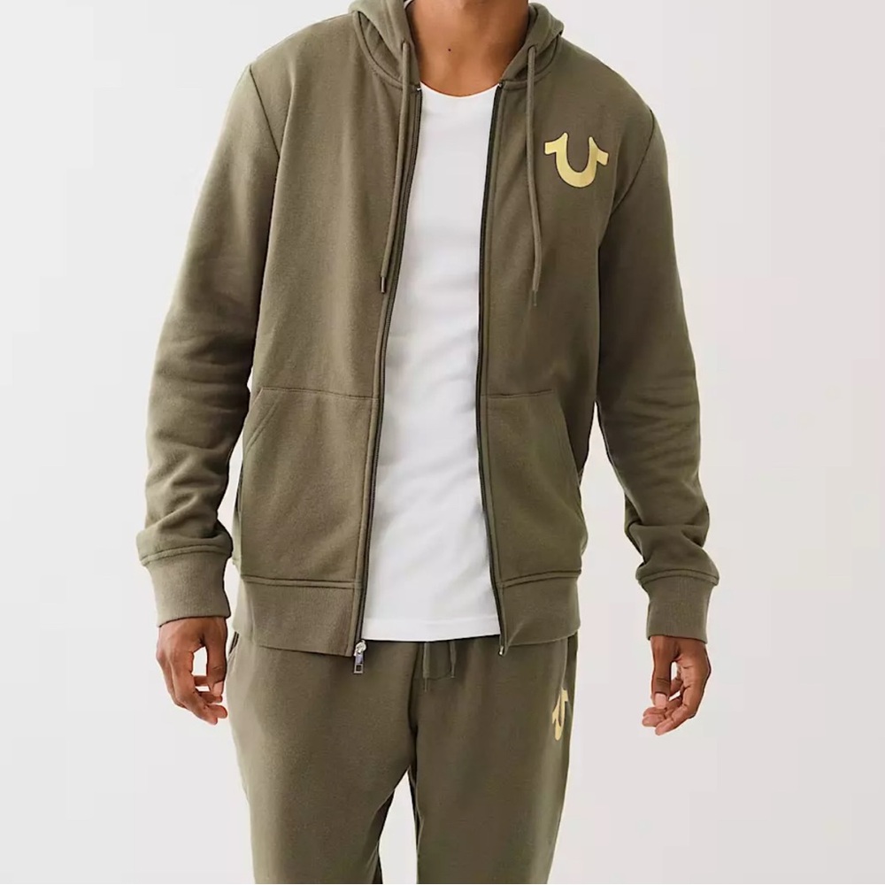 True Religion City Buddha hooded zippered sweater with front pouch